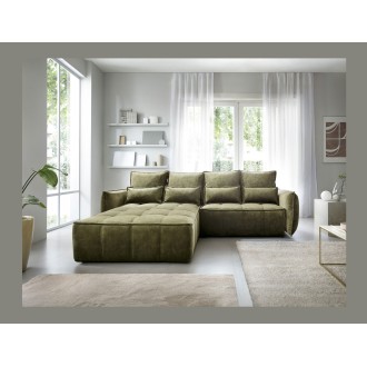 Canapé d'angle LUCAS convertible 4 places vert tissu – gauche – 265x196cm 
