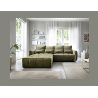 Canapé d'angle LUCAS convertible 4 places vert tissu – gauche – 265x196cm 