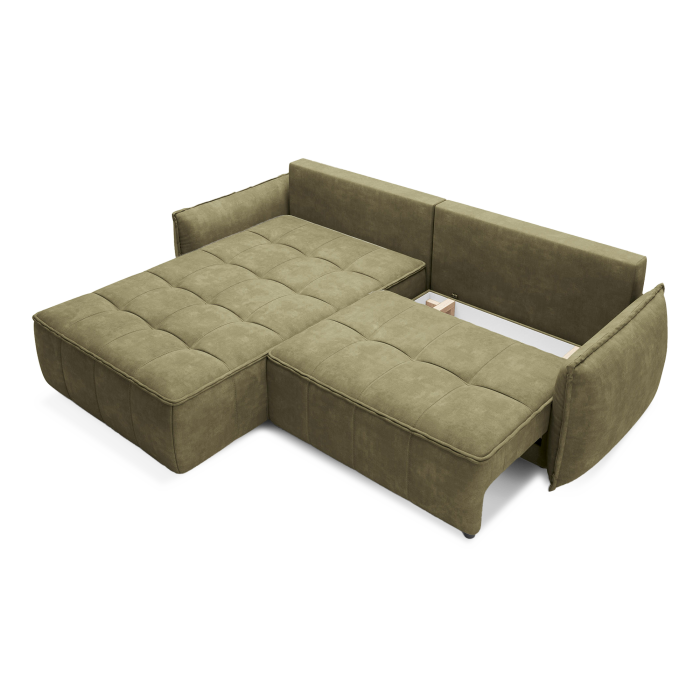 Canapé d'angle LUCAS convertible 4 places vert tissu – gauche – 265x196cm 