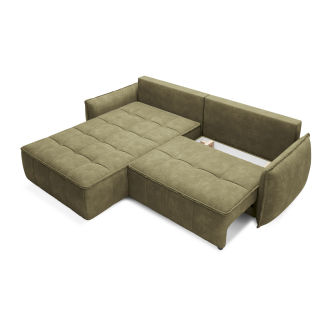 Canapé d'angle LUCAS convertible 4 places vert tissu – gauche – 265x196cm 