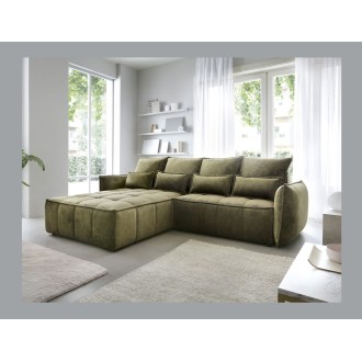 Canapé d'angle LUCAS convertible 4 places vert tissu – gauche – 265x196cm 