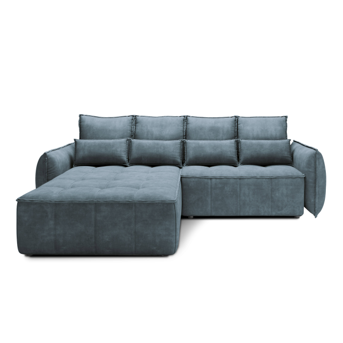 Canapé d'angle LUCAS convertible 4 places bleu foncé tissu – gauche – 265x196cm 
