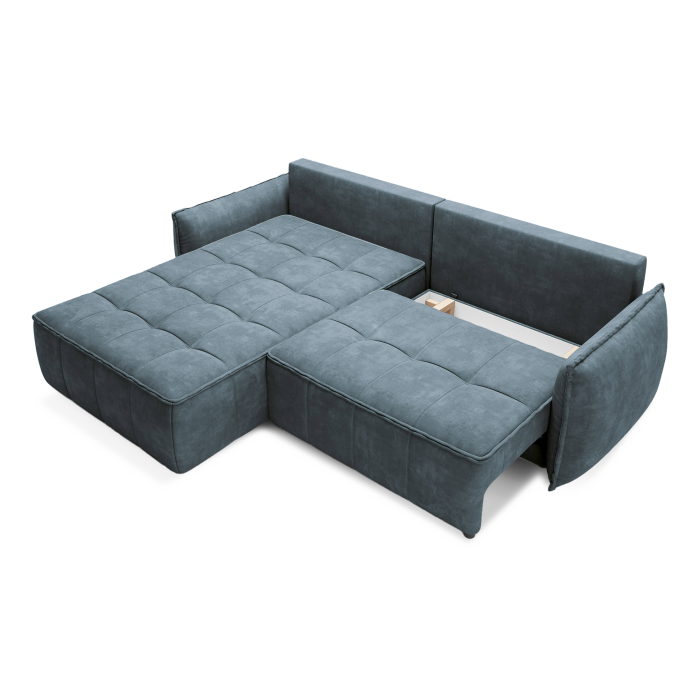 Canapé d'angle LUCAS convertible 4 places bleu foncé tissu – gauche – 265x196cm 
