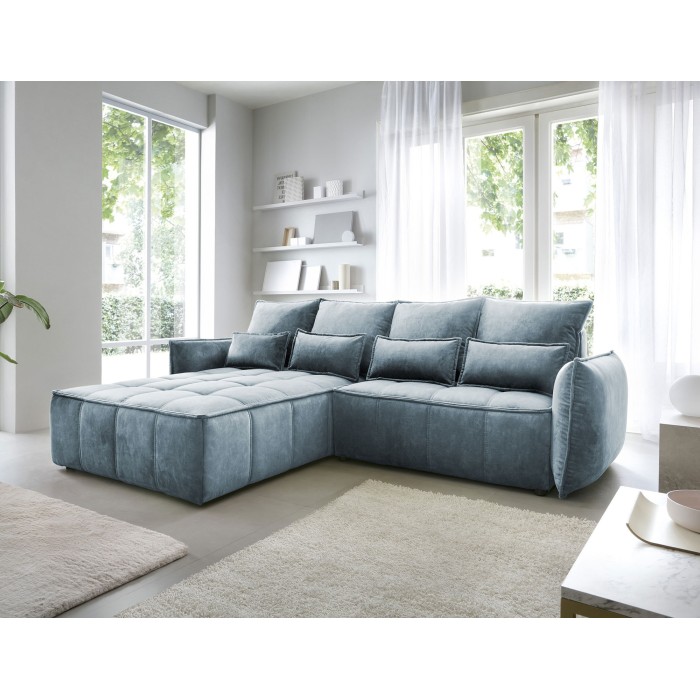Canapé d'angle LUCAS convertible 4 places bleu foncé tissu – gauche – 265x196cm 