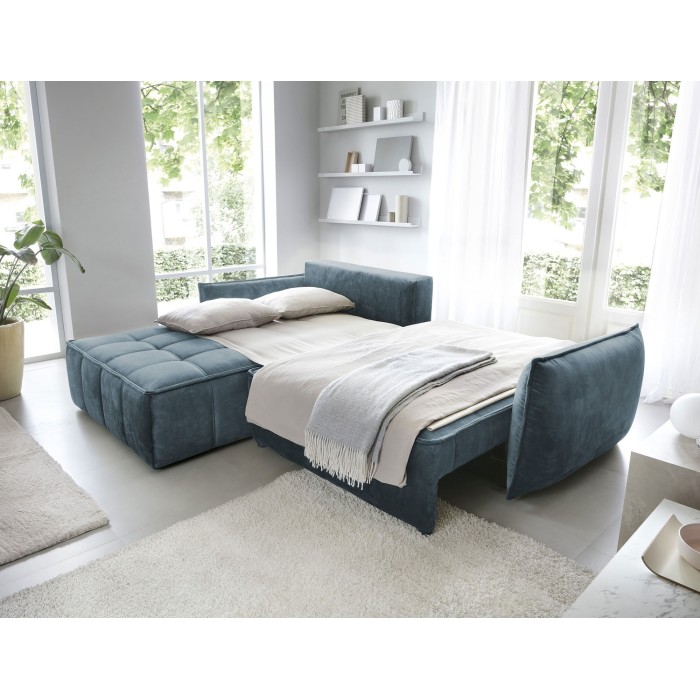 Canapé d'angle LUCAS convertible 4 places bleu foncé tissu – gauche – 265x196cm 