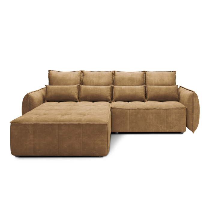 Canapé d'angle LUCAS convertible 4 places jaune tissu – gauche – 265x196cm 