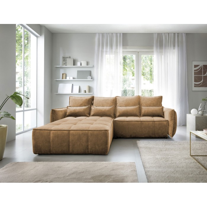 Canapé d'angle LUCAS convertible 4 places jaune tissu – gauche – 265x196cm 