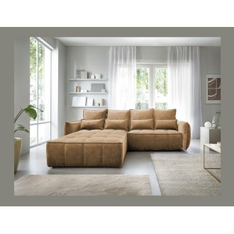 Canapé d'angle LUCAS convertible 4 places jaune tissu – gauche – 265x196cm 