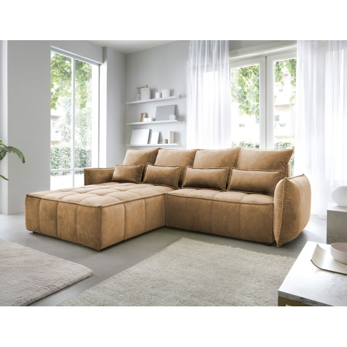 Canapé d'angle LUCAS convertible 4 places jaune tissu – gauche – 265x196cm 
