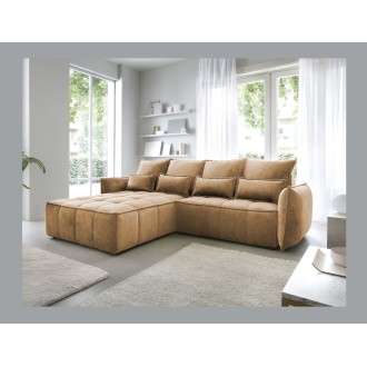 Canapé d'angle LUCAS convertible 4 places jaune tissu – gauche – 265x196cm 