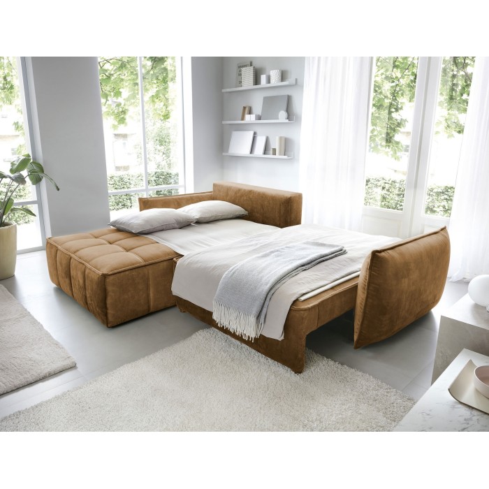 Canapé d'angle LUCAS convertible 4 places jaune tissu – gauche – 265x196cm 