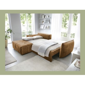 Canapé d'angle LUCAS convertible 4 places jaune tissu – gauche – 265x196cm 
