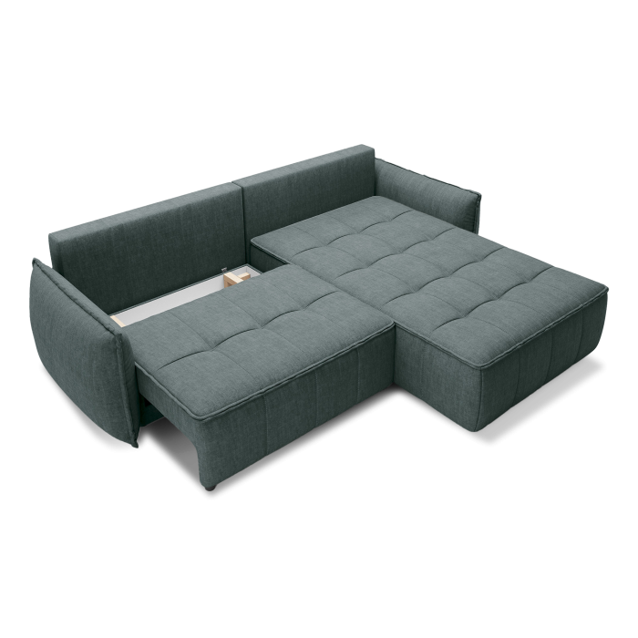 Canapé d'angle LUCAS convertible 4 places vert tissu – droit – 265x196cm 