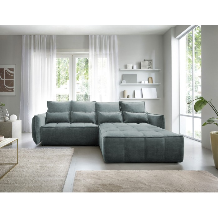 Canapé d'angle LUCAS convertible 4 places vert tissu – droit – 265x196cm 