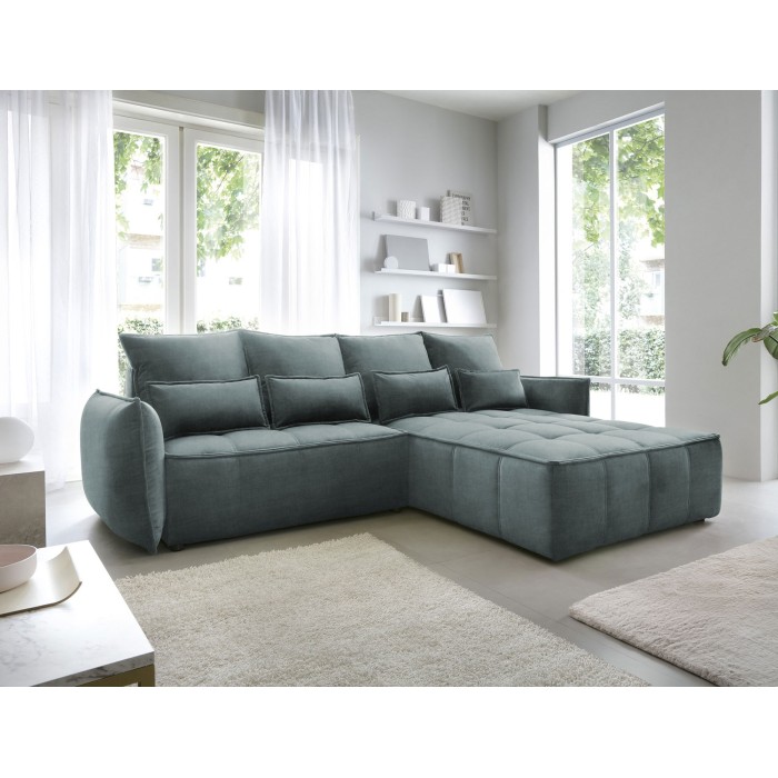 Canapé d'angle LUCAS convertible 4 places vert tissu – droit – 265x196cm 