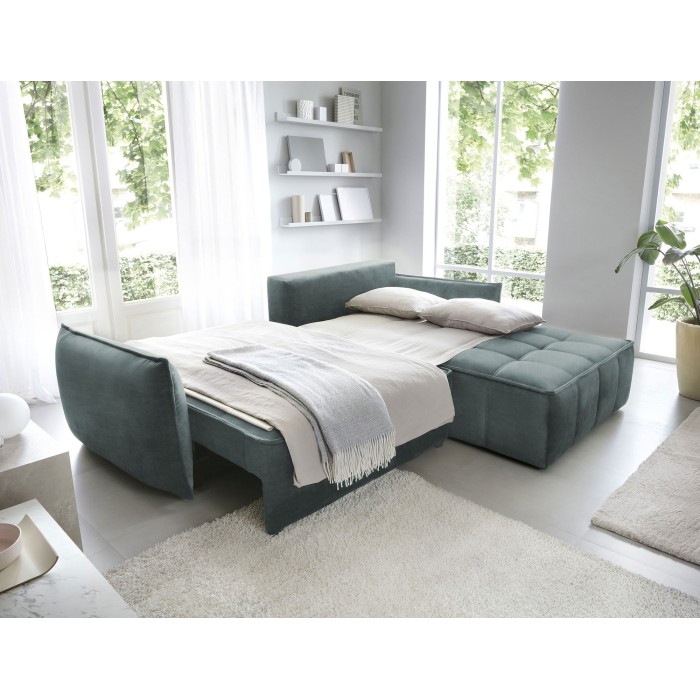 Canapé d'angle LUCAS convertible 4 places vert tissu – droit – 265x196cm 