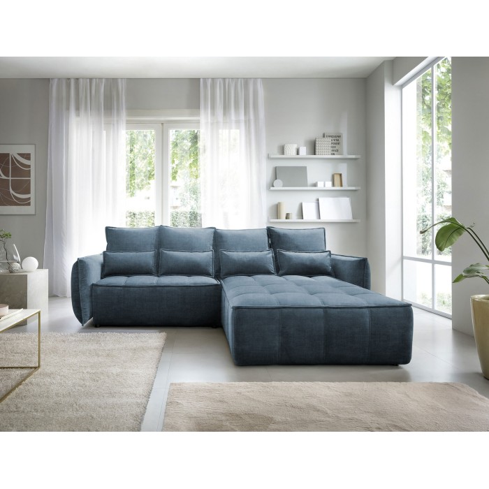 Canapé d'angle LUCAS convertible 3 places bleu foncé tissu – droit – 265x196cm 