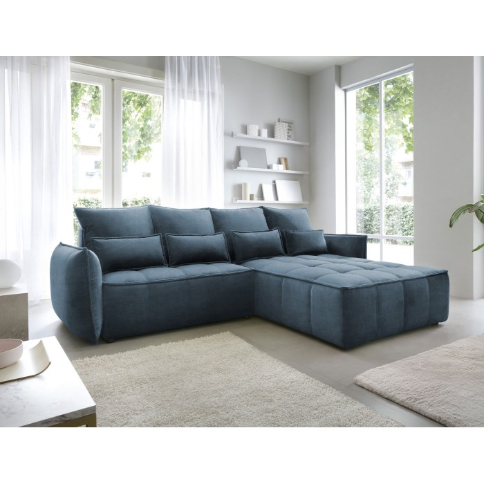 Canapé d'angle LUCAS convertible 3 places bleu foncé tissu – droit – 265x196cm 