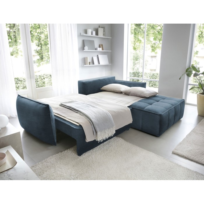 Canapé d'angle LUCAS convertible 3 places bleu foncé tissu – droit – 265x196cm 