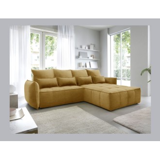 Canapé d'angle LUCAS convertible 4 places jaune tissu – droit – 265x196cm 