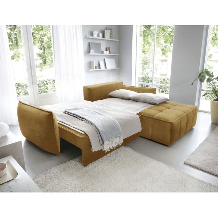 Canapé d'angle LUCAS convertible 4 places jaune tissu – droit – 265x196cm 