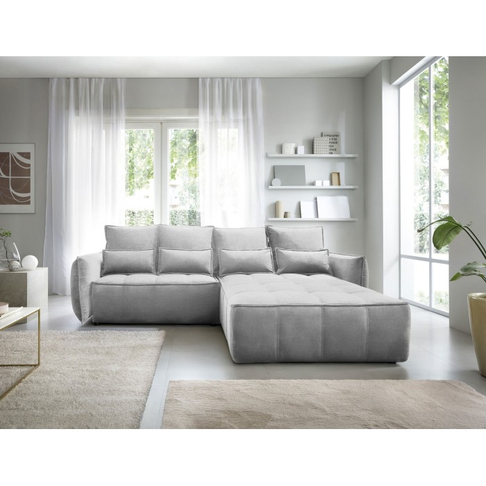 Canapé d'angle LUCAS convertible 4 places gris clair tissu – droit – 265x196cm 