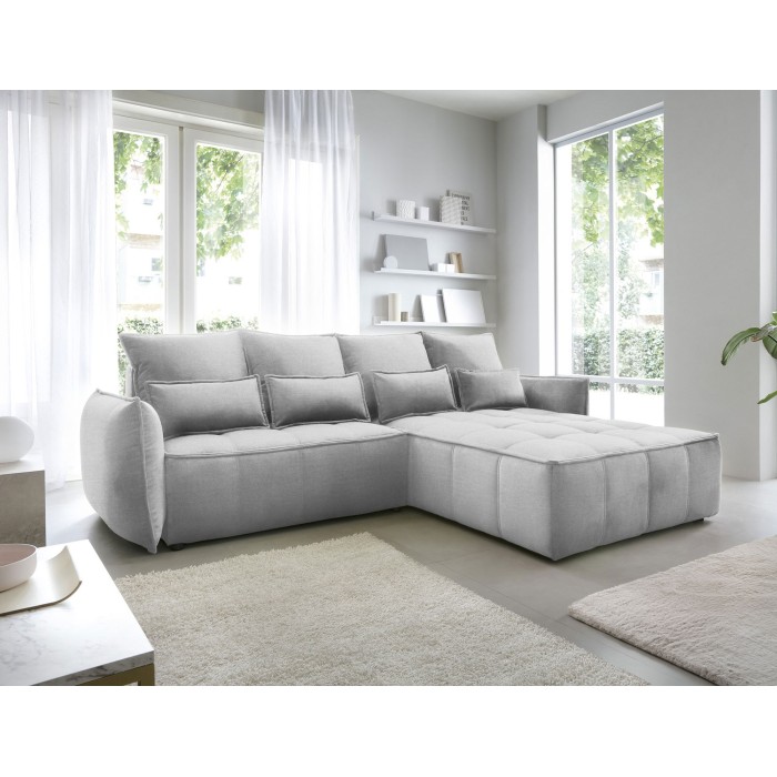 Canapé d'angle LUCAS convertible 4 places gris clair tissu – droit – 265x196cm 
