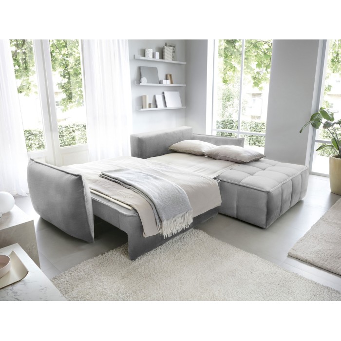 Canapé d'angle LUCAS convertible 4 places gris clair tissu – droit – 265x196cm 