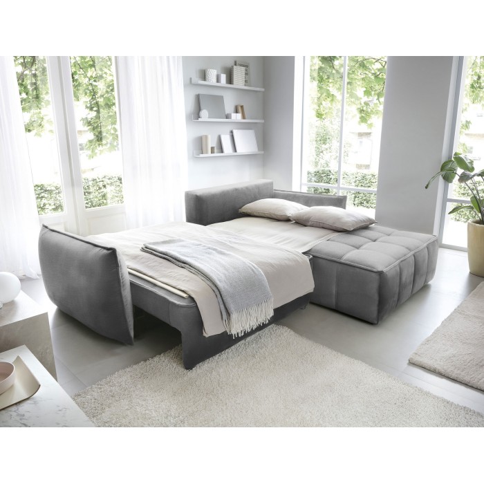 Canapé d'angle LUCAS convertible 4 places gris clair tissu – droit – 265x196cm 