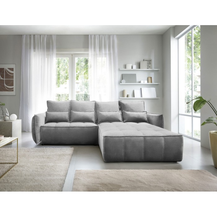 Canapé d'angle LUCAS convertible 4 places gris clair tissu – droit – 265x196cm 