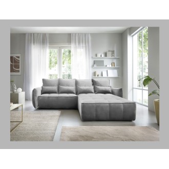 Canapé d'angle LUCAS convertible 4 places gris clair tissu – droit – 265x196cm 