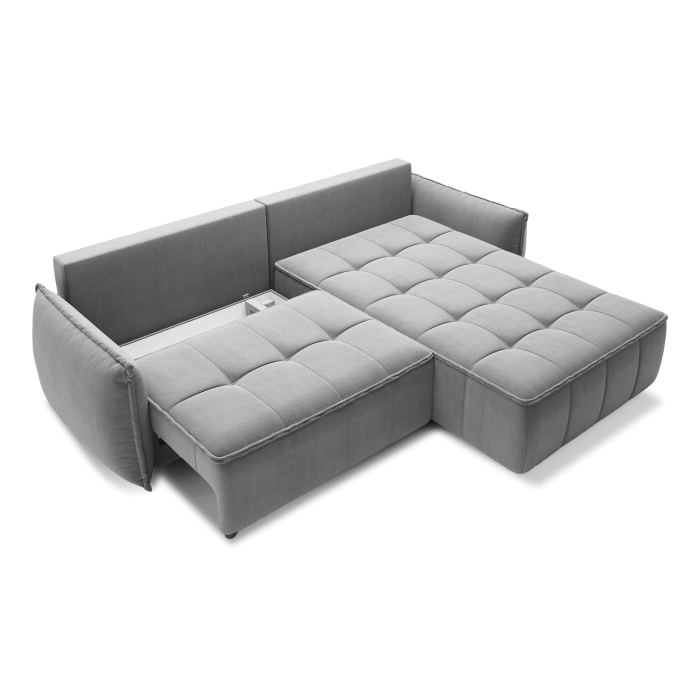 Canapé d'angle LUCAS convertible 4 places gris clair tissu – droit – 265x196cm 