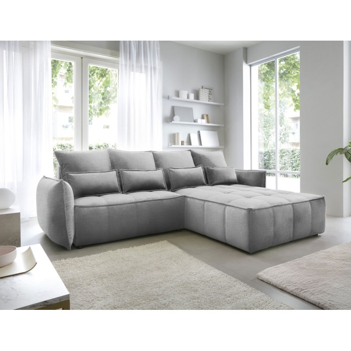 Canapé d'angle LUCAS convertible 4 places gris clair tissu – droit – 265x196cm 