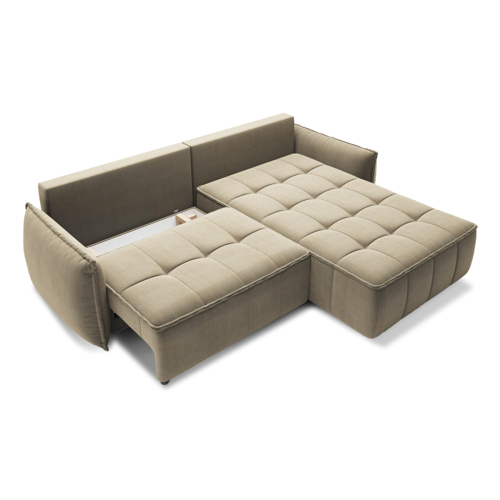 Canapé d'angle LUCAS convertible 4 places marron clair tissu – droit – 265x196cm 
