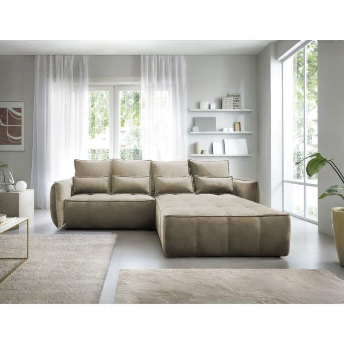 Canapé d'angle LUCAS convertible 4 places marron clair tissu – droit – 265x196cm 