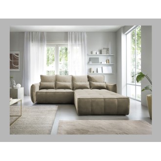 Canapé d'angle LUCAS convertible 4 places marron clair tissu – droit – 265x196cm 