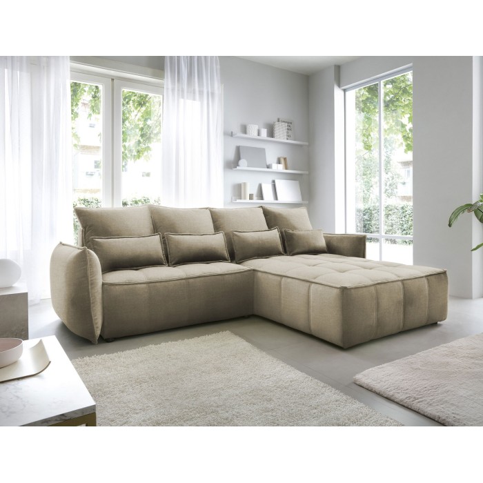 Canapé d'angle LUCAS convertible 4 places marron clair tissu – droit – 265x196cm 