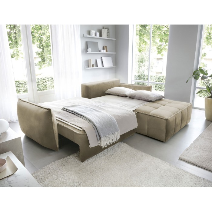 Canapé d'angle LUCAS convertible 4 places marron clair tissu – droit – 265x196cm 