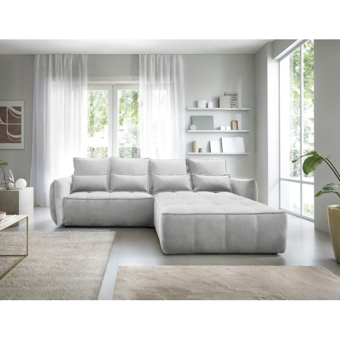 Canapé d'angle LUCAS convertible 4 places gris clair tissu – droit – 265x196cm 