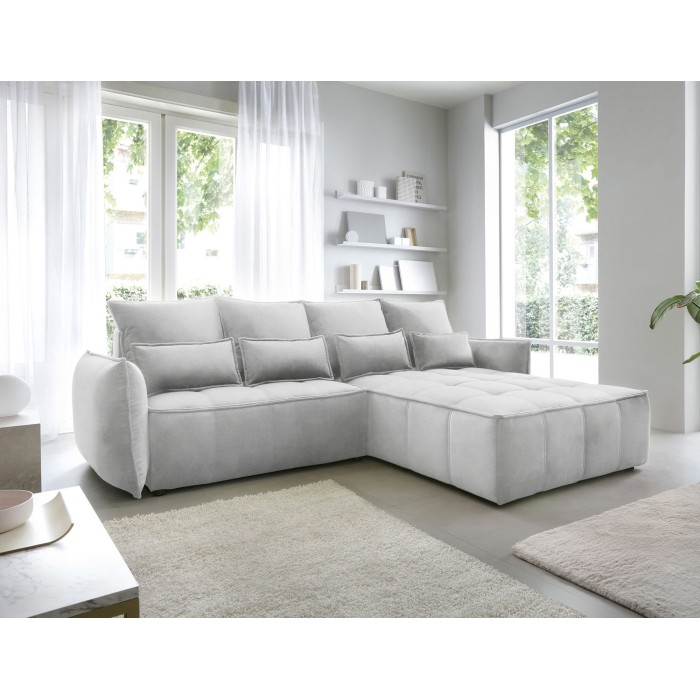 Canapé d'angle LUCAS convertible 4 places gris clair tissu – droit – 265x196cm 