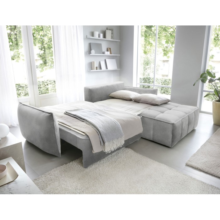 Canapé d'angle LUCAS convertible 4 places gris clair tissu – droit – 265x196cm 