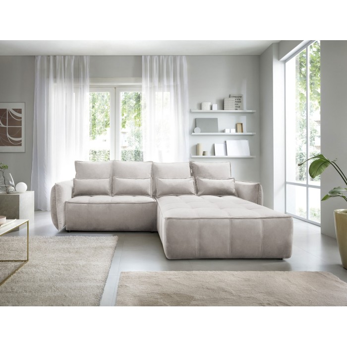 Canapé d'angle LUCAS convertible 4 places beige clair tissu – droit – 265x196cm 