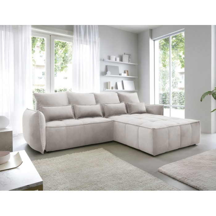 Canapé d'angle LUCAS convertible 4 places beige clair tissu – droit – 265x196cm 