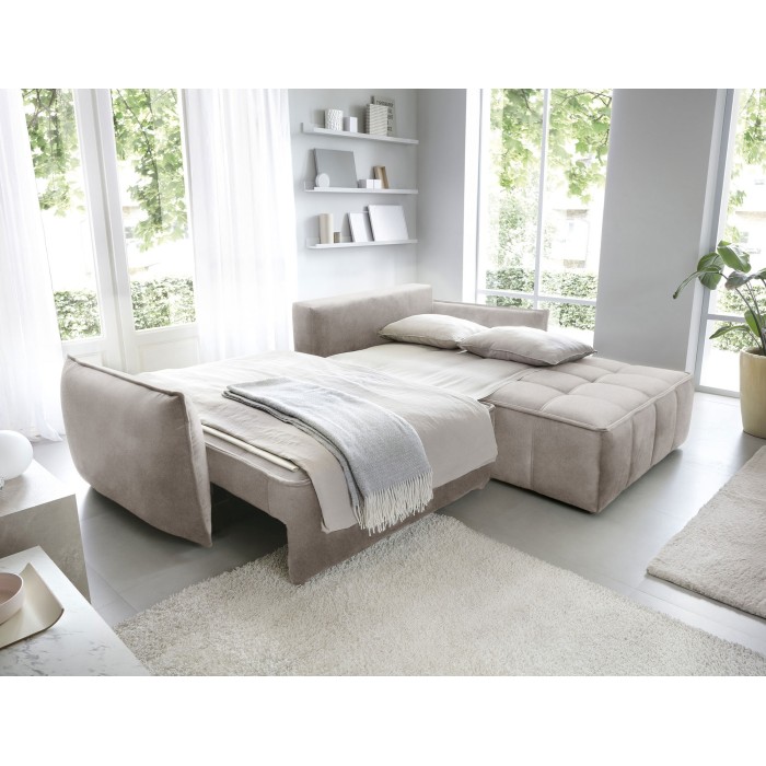 Canapé d'angle LUCAS convertible 4 places beige clair tissu – droit – 265x196cm 