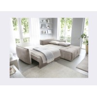 Canapé d'angle LUCAS convertible 4 places beige clair tissu – droit – 265x196cm 