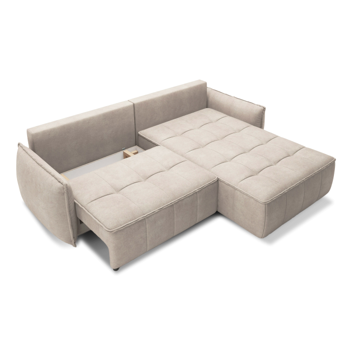 Canapé d'angle LUCAS convertible 4 places beige tissu – droit – 265x196cm 