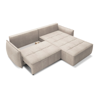 Canapé d'angle LUCAS convertible 4 places beige tissu – droit – 265x196cm 