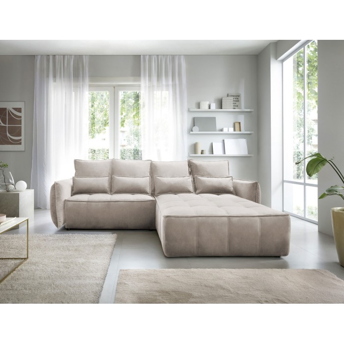 Canapé d'angle LUCAS convertible 4 places beige tissu – droit – 265x196cm 