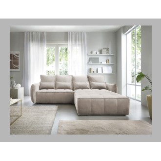 Canapé d'angle LUCAS convertible 4 places beige tissu – droit – 265x196cm 