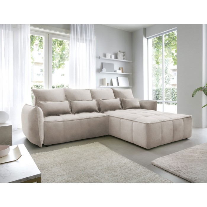 Canapé d'angle LUCAS convertible 4 places beige tissu – droit – 265x196cm 